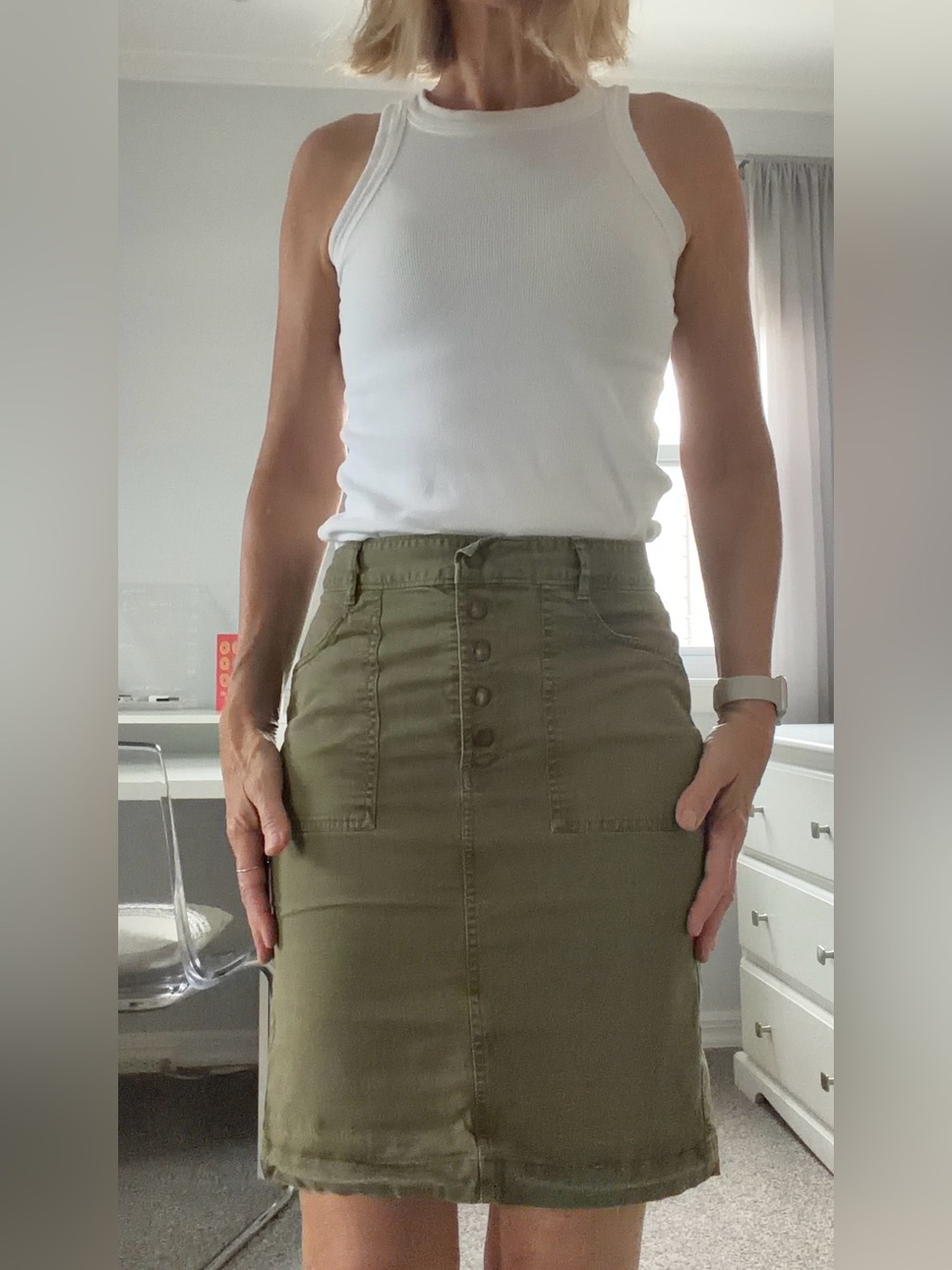 Banana Republic Olive Green Button-Front Pencil Skirt